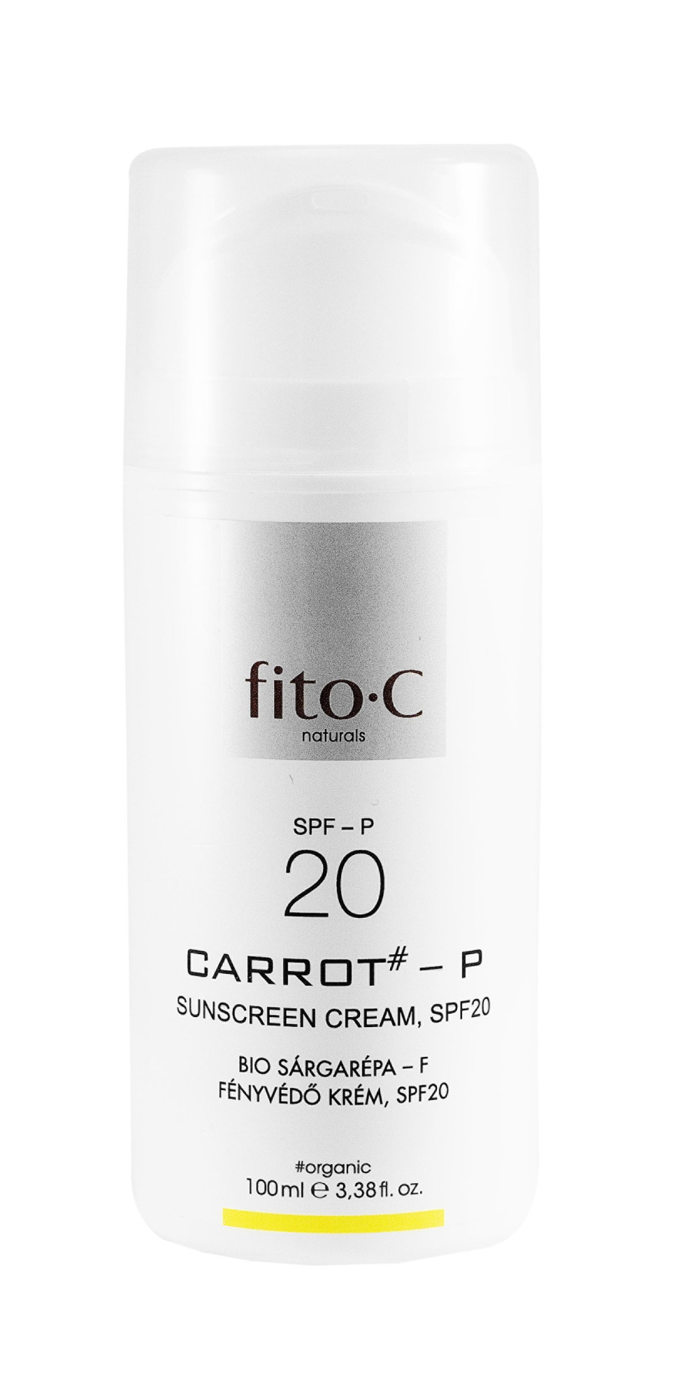 fito.C - Carrot - P Sunscreen Cream, SPF20 - Bio Sárgarépa - F Fényvédő Krém, SPF20, 100ml - fizikai fényszűrőkkel